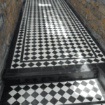 black and white pathway tiles