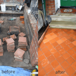 these quarry tiles on this Victorian era pathway where completely lifted up and restored, followed by deep clean and sealing